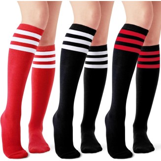 Joulli Women's Knee High Athletic Socks Stripe Tube Outdoor Sport Socks 1-3 Pairs