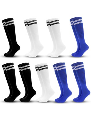 9 Pairs Kids Soccer Socks Striped Knee High Tube Socks Football Uniform Sports Socks for Boys Girls 6-14Years Old