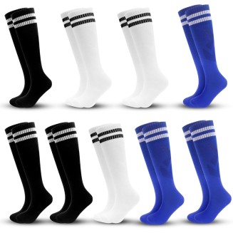 9 Pairs Kids Soccer Socks Striped Knee High Tube Socks Football Uniform Sports Socks for Boys Girls 6-14Years Old